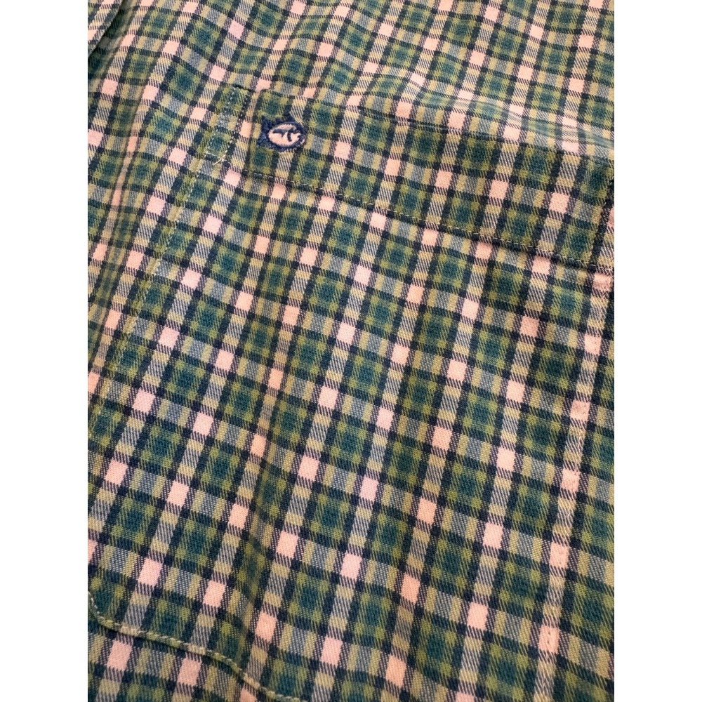 Southern Tide Mens Large Green Blue Plaid Long Sleeve Button Down Cotton Shirt L - Picture 2 of 9